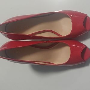 Nine west open toe red pumps